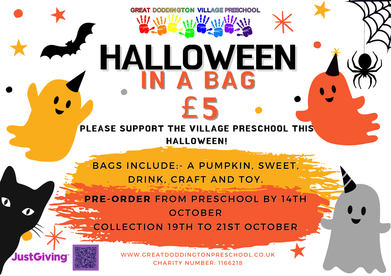 Poster for the preschool's Halloween in a Bag fundraiser
